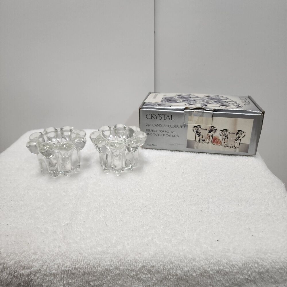 Alco Crystal Candle Holder  2 Piece Set - Holds Votive And Tapered Candles